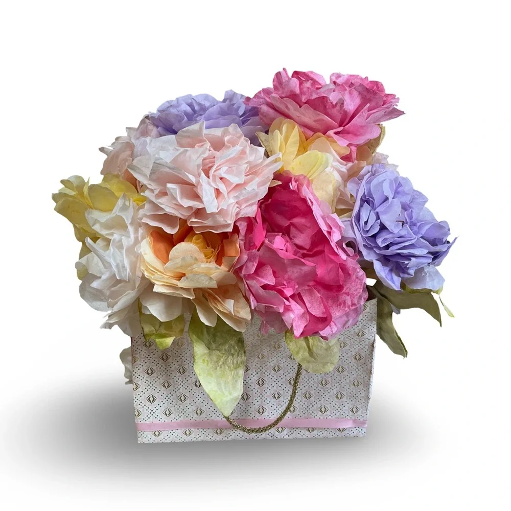 Handmade Paper Flowers Floral Arrangement in Decorative Bag Centerpiece